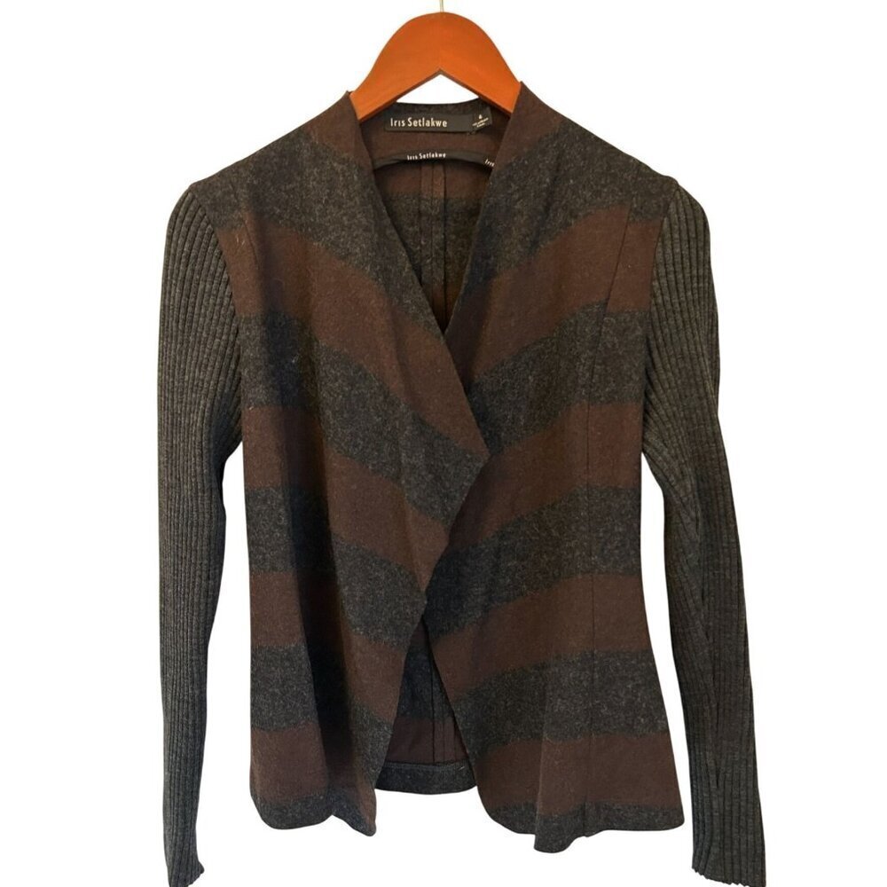 Iris Setlakwe Womens Striped Wool & Knit Cardigan Jacket Size 4 Made In Canada